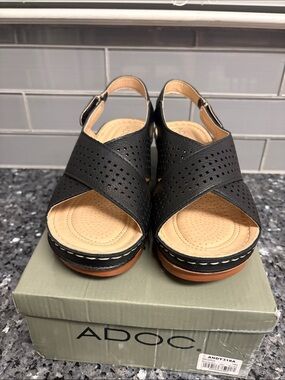 Adoc Black Perforated Cross-Strap Women's Sandals 8.5